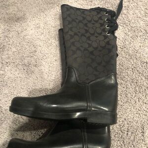Black Patterned Knee-High Boots